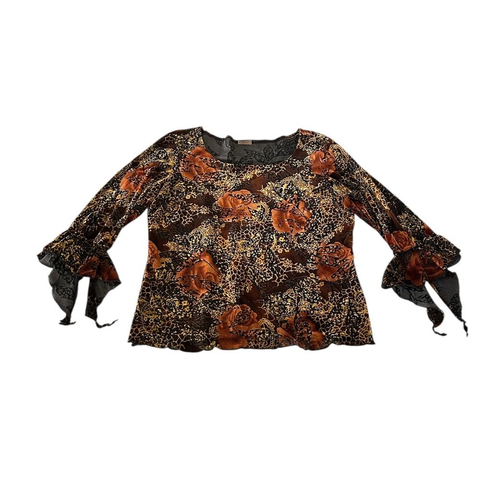 Vintage Velvet Burnout Top Fairy Handkerchief Sleeves Clientele Sz M Witchy Fall